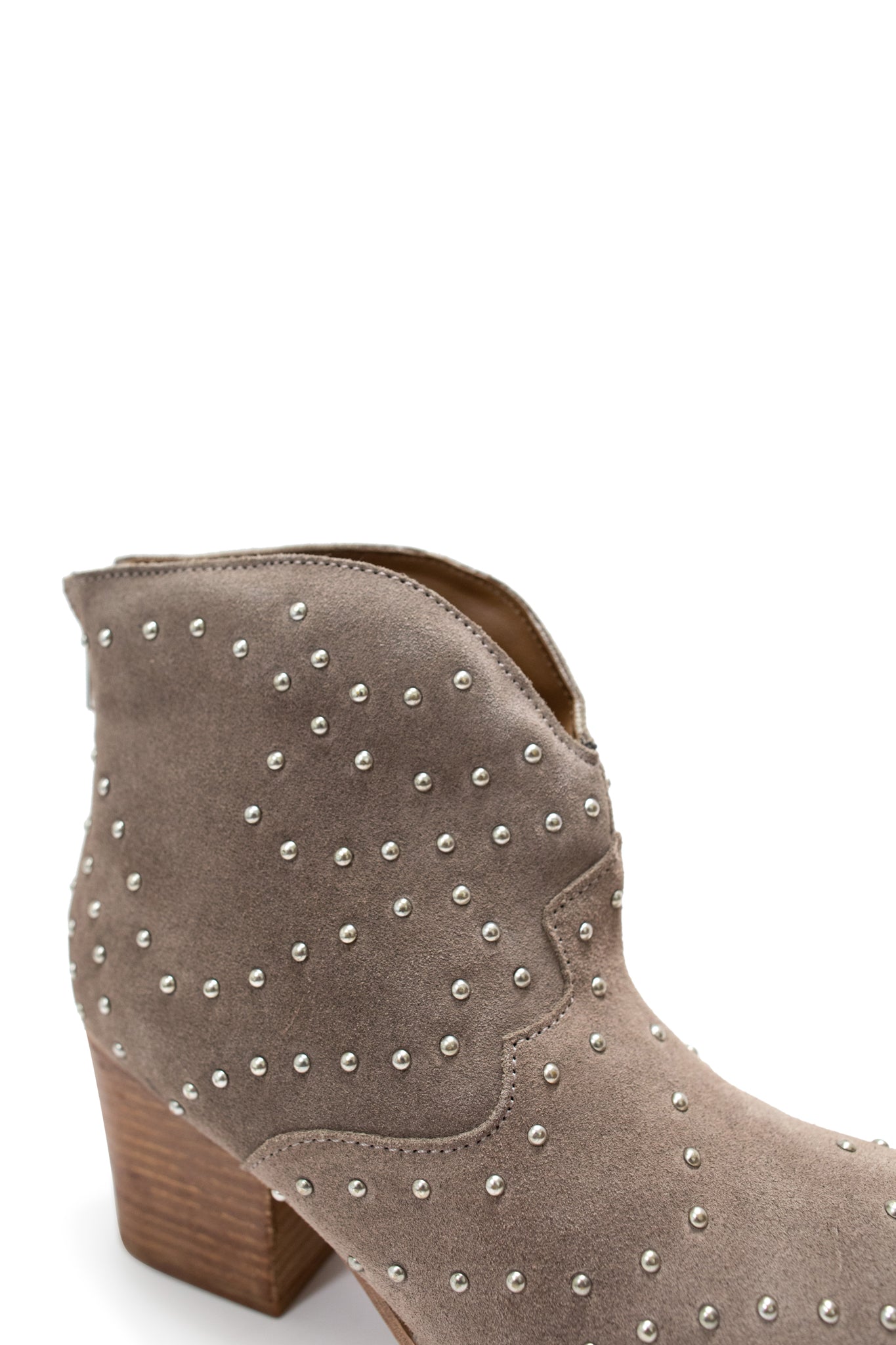 Studded Heeled Ankle Boot in Taupe