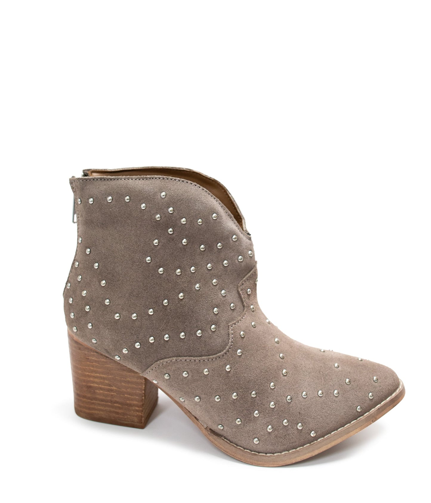 Studded Heeled Ankle Boot in Taupe