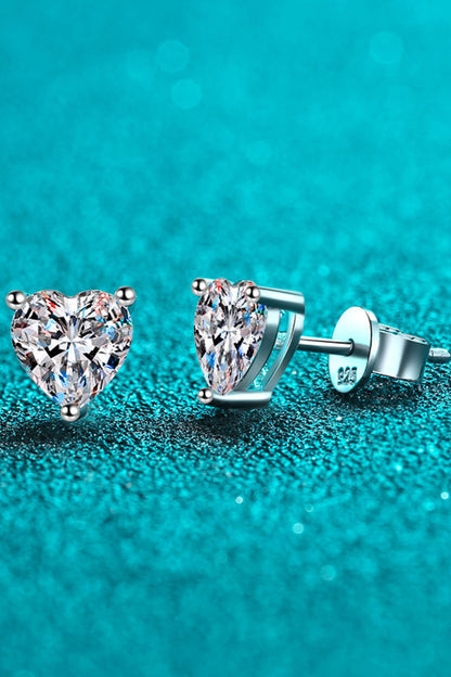 1 Carat Moissanite Heart-Shaped Stud Earrings