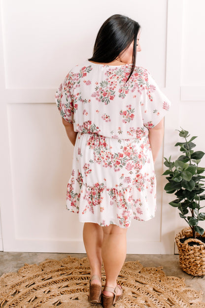 Ivory Floral Dress In Sage & Cherry