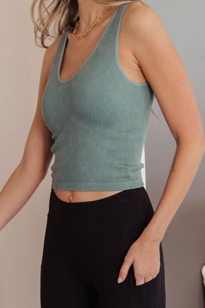 Fundamentals Ribbed Seamless Reversible Cropped Tank in Vintage Blue