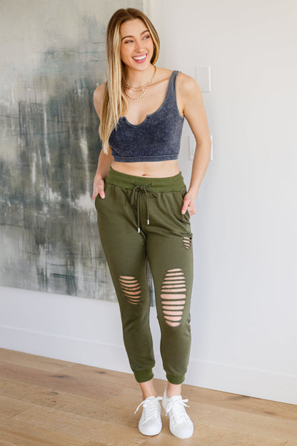 Kick Back Distressed Joggers in Olive