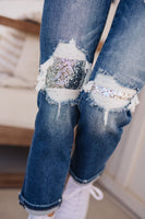 Suki Mid Rise Sequin Patch Tapered Jeans, Risen Brand